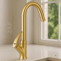 Zap Gold Swan Neck Kitchen Sink Tap with 360° Swivel Spout | Premium Pillar Faucet for Kitchen & Wash Basin | Brass Tap for Sink | Sleek Design | Rust-Resistant | Easy Installation image 2
