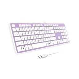 B.FRIENDIT Wired USB Keyboard, Comfortable Quiet Chocolate Keys, Durable Ultra-Slim Wired Computer Keyboard(QWERTY) for PC, Windows 11/10/8/7/XP/Vista KB1430 - Purple image 1