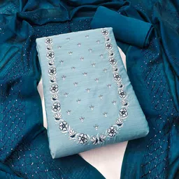 peachmode Embroidered Pure Cotton Dress Material | Unstitched Suit Set with Santoon Bottom & Chanderi Dupatta for Women image 2