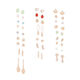 zaveri pearls Set Of 25 Gold Tone Smart Casual Wear Studs & Drop Earrings For Women-ZPFK14054 image 1