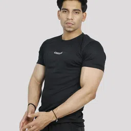 coitonic Men Solid Round Neck Polyester Blend Regular Fit Gym T-Shirt image 2