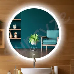 Sunsyze Round LED Bathroom Mirror with 3 Lighting Options (Warm, White, Natural White) - Stylish Illumination for Your Wash Basin(24 X24 INCH) image 1