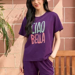 zeyo Night Suit for Women's Typography Printed Cotton Night Dress of Top and Shorts image 2