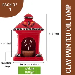 shabana art potteries Handmade & Handpainted Terracotta hut lamp (Red) image 3