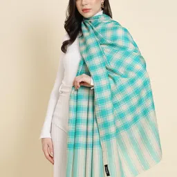 pashtush Women's Extra Fine Wool Shawl, Check Design, Seagreen image 4