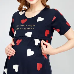 zeyo Women's Cotton Night Dress Heart Printed Maternity & Feeding Short Nighty Night Gown 5810 image 2