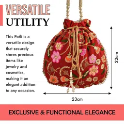 kuber industries Potli|Silk Wedding Potli|Christmas Gift Potli|Baby Shower Potli|Traditional Shagun Potli|Drawstring with Beads Handle Potli|New Flower Embroidery Potli|Pack of 2|Multi image 3