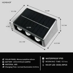 Homehop Solar Light Outdoor Garden Up and Down Waterproof 6 LED Decorative Solar Wall Lamp for Courtyard, Fence, Balcony, Doorway, Path, Porch, Patio (ABS, Black) image 4