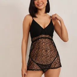 clovia Women's Georgette Mid Thigh Length Casual Regular Nightgown image 2