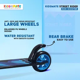 Kidsmate Street Rider Metal Kick Scooter for Kids of Ages 6-13 Years | 2 Wheel Scooter, Foldable Design, 3 Adjustable Height Option with Rear Braking | Max User Weight 50kg - (Blue) image 3