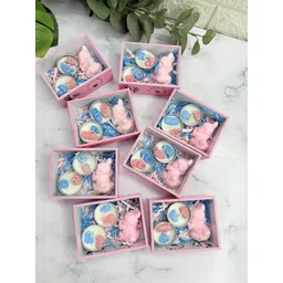 Yellow Petal Baby Shower & Birthday Return Gift- Mini MDF Tray Soap and Candle Combo, Net & Card Packing, Pink Colour, 100% Soy Scented Candles and Handmade Soap (8 Sets) image 2