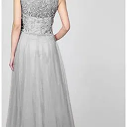 jesani creation Women's Net Embroidery Aline-Flered Gown Dress for Women Full Stitched Gown Ready to wear.(All Over) image 2