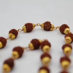 Dharmsaar 54+1 Dana Rudraksha Beads Japa Mala For Astrology And Pooja, Natural Energized Rudraksha Mala Golden Cap For Men And Women, Rudraksha Necklace Rosary image 3