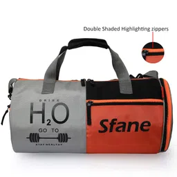 sfane Gym Bags for Men with Separate Shoe Compartment Sports Gym Bag for Women Duffle Bags for Gym, Duffel Bags Sports Bag - Grey & Orange image 5