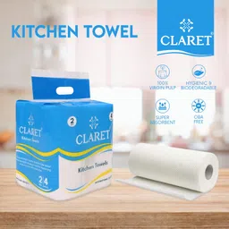 Claret Kitchen Towel Tissue Paper Roll Napkin | Soft & Highly Absorbent | 2 Ply | 60 Pulls Each Roll | Pack of 4 Roll | 60X4 Total 240 Pulls | Ideal For Cleaning Kitchen Accesssories Microwave & OTG image 5