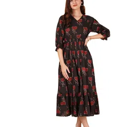 cotland fashions Jaipuri Cotton Printed A-Line Flared Dress for Women image 1