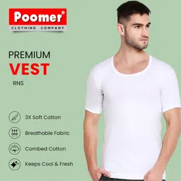poomer Premium Cotton Pure White Vest for Mens - Pack of 4 image 5