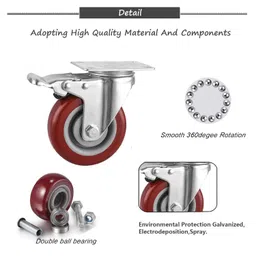 yemi casters YeMI 4 inch Heavy Duty Casters, Lockable Bearing Caster Wheels with Brake, Swivel Casters for Furniture, Workbench and Cart-Set of 4 Load 1200lbs (Free Screws,Red B) image 4