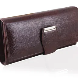 mtuggar Leather Women's Clutch - Stylish Ladies Wallet - Credit Card Holder ID Window with Coin Pocket Zipper. Magnetic Loop Closure Purse for Women, Brown (Pack of 1) image 1