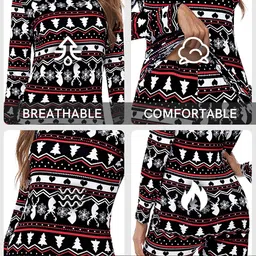 lomon Christmas Thermal Underwear for Women Ultra Soft Smooth Knit Henley Long Johns Set Base Layer Top & Bottom image 3