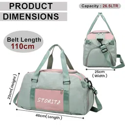 storite Nylon 46 Cm Multi Purpose Travel Duffle Bag for Women with Dry and Wet Separate Pocket, Lightweight Waterproof Backpack Carry Luggage Bag with Shoe Compartment (GreenPink, 46x23x25 cm) image 2
