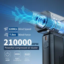 ifykim Compressed Air Duster, 210000RPM Electric Mini Jet Turbo Blower, Sliding Stepless Speed, Rechargeable, Portable, for Cleaning Computer Keyboard PC, Jet Fan for Car and Home - Black image 2