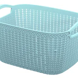 Kuber Industries Q-5 Unbreakable Plastic 2 Pieces Multipurpose Medium Size Flexible Storage Baskets/Fruit Vegetable Bathroom Stationary Home Basket with Handles (Light Blue & Grey), Rectangular image 3