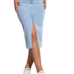 chalodia Women's High-Waist Flared Knee-Length Fashionable A-Line Denim Pencil Skirts image 1