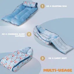 Baybee 3 in 1Velvet Cotton Baby Bed Cum Carry Bed, Printed Baby Sleeping Bag-Baby Bed-Infant Portable Bassinet-Nest for Co-Sleeping Baby Bedding for New Born 0-6 Months Boys Girls (Blue) image 3