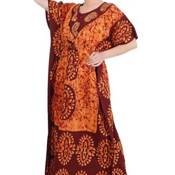 onekbhalo Women's Cotton Printed Maxi Nighty Kaftan Free Size image 3