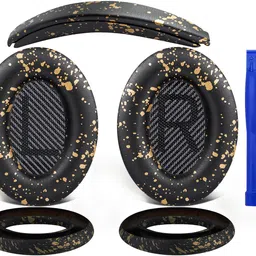 SOULWIT Ear Pads Cushions + Headband + Silicone Earpads Cover Protector, Replacement Kit for Bose QuietComfort 35 QC35, QC35 ii Over-Ear Headphones - Black Gold image 1