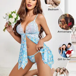 softwrap Women Lace Lingerie Front Closure Babydoll V Neck Nightwear Chemise Nightie image 5