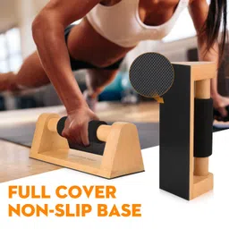 PACEARTH Wood Push Up Bars with Full Non-Slip Baseplate 8mm Comfortable Rubber Grip Push Up Stand for Men and Women Sturdy Pushup Stands for Home Gym Fitness Body Building Muscle Training Workout image 5