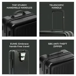 eume Cabin Pro Luggage Trolley for Travel 57cm, Cabin Bag | Trolley Bag Small for Luggage| with Laptop Sleeve | 100% Polycarbonate (PC) 8 SilentRun Hinomoto Wheels, Charcoal Black image 3