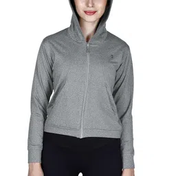 laasa Women's JUST-DRY Full Zip Crop Jacket (Grey Melange image 1