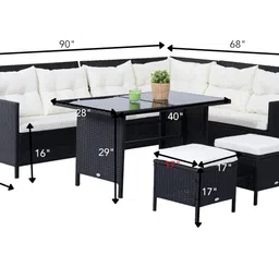 DEVOKO 5 Piece Conversational Wicker Sofa Dining Table Set, Outdoor Patio Furniture Set for Garden, Lawn, Balcony (Black and White) image 2