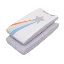 NoJo Super Soft Changing Pad Covers,"Super Star" Multicolor Rainbow Stars, Blue/Yellow/Orange/Grey, (Pack of 2) image 1