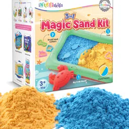 firstcry intelliskills Intelliskills Premium Magic Kinetic Sand Kit with Shape Moulds for Kids, Art & Craft Activity Kit, Creative & Learning Toy for Toddlers, Sand Packets, 3+ Years (Green) image 1