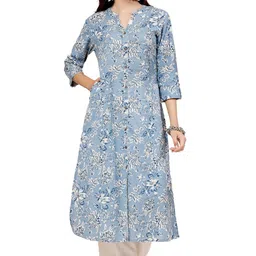 pistaa's Women Cotton Floral Print A-Line Regular Kurta for Women image 1