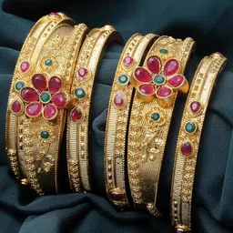 sukkhi Traditional Gold Plated Red And Green Kada Bracelet Bangle Jewellery Set for Women & Girls image 4