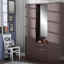 CASPIAN Engineered Wood Triple Door Wooden Wardrobe (Rainforest Brown) | Furniture with Dressing Mirror | Cupboard/Almirah for Bedroom Clothes Storage Organizer | with Cabinet, 3 Drawers & 9 Shelves image 1