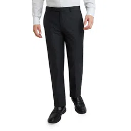 raymond Men's Polyester Blend Solid Pattern Slim Fit Flat Front Formal Trouser image 1