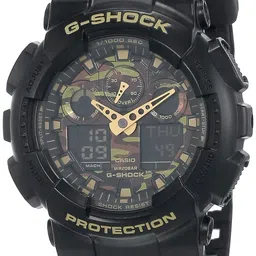 casio G-Shock GA-100CF-1A9DR Black & Gold Camoflauge Analog-Digital Dial Black Resin Strap Men's Watch Shock and 200M Water Resistant G519 image 1