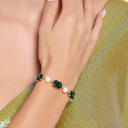 zaveri pearls Green Artificial Stones & Pearls Adjustable Bracelet For Women-ZPFK16715 image 2