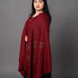 la velora Woolen knitted Winter Stoles | Shawl for Women with Premium Geometric Self Design, Embellished with Swarovski Rhinestone & Fancy Glitter Yarn Perfect for Party image 4