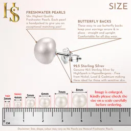 highspark 925 Silver Pearl Earrings for Women | 92.5 Sterling Silver & Brilliant Lustre Freshwater Button Pearls | Lovely Gift image 2