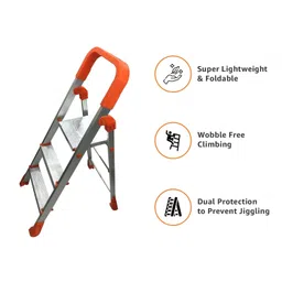 CIPLA PLAST 3 Step Foldable Aluminium Ladder for Home with Scratch Resistant | Ladder for Home | Anti Skid Shoes and Extra Strong Wide Steps | Titanium 3 Step (Orange) image 5