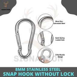 SIGNATRON Stainless Steel Spring Snap Hook Carabiner/Hook Swing Connector/Heavy Duty Multipurpose (Silver) - Pack of 8 image 2