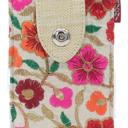 tickles Fancy Flower Design Cloth Mobile Pouch with Waist Clip Saree Hook for Women Married Girls (Color: Golden) (Suitable for Mobile Sizes: Below 6.5 Inches) image 1
