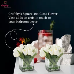craftfry Center Designer Glass Square Cube Glass Vase for Home Table Decor Clear Glass Vase (4x4) (Pack of 1) image 4